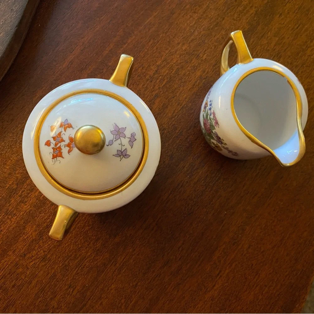 Pickard Floral Cream and Sugar Set with Gold Trim. 1930’s